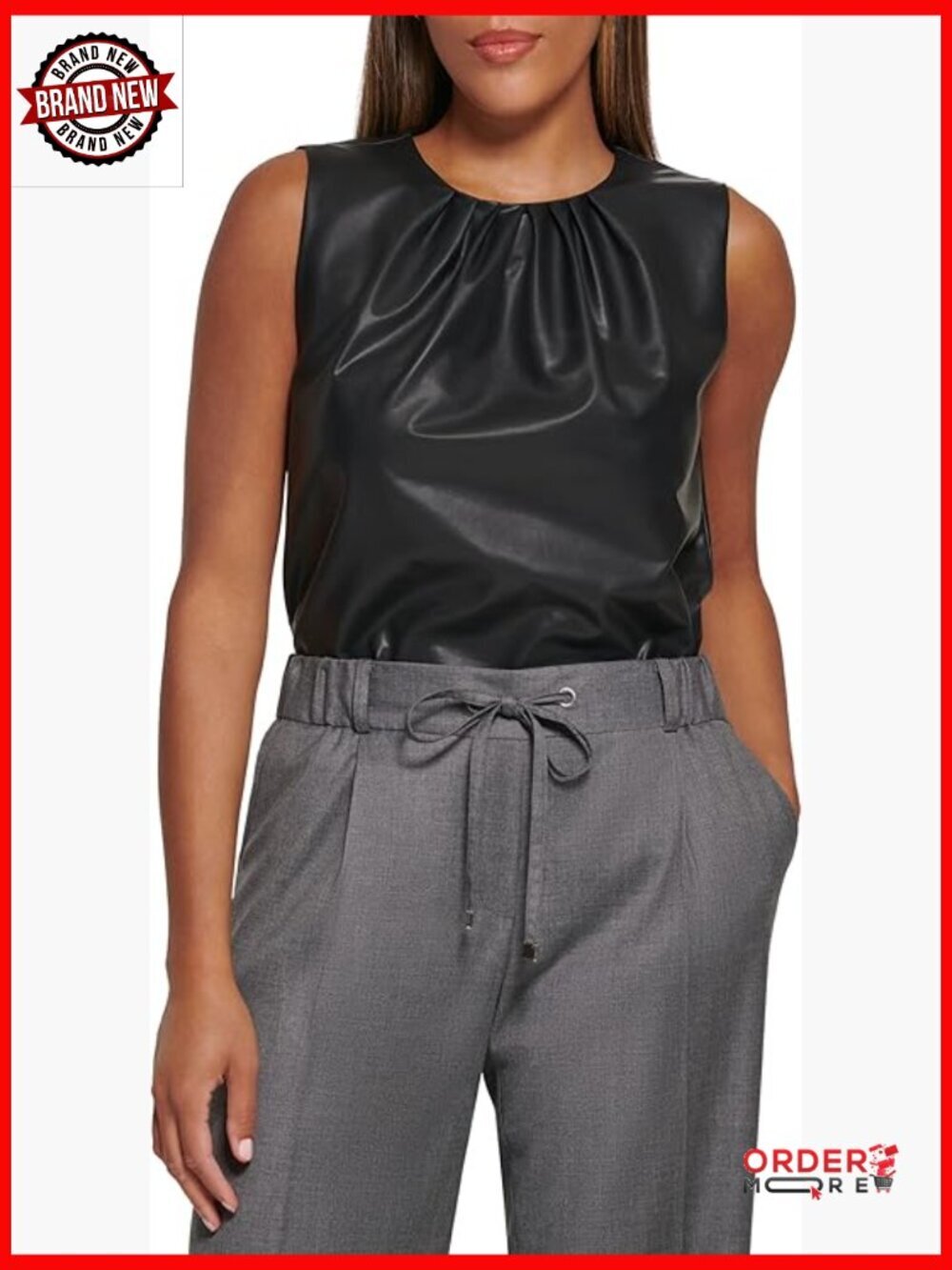 Sleeveless Pleat Neck Blouse with Stretch - Workwear Tank